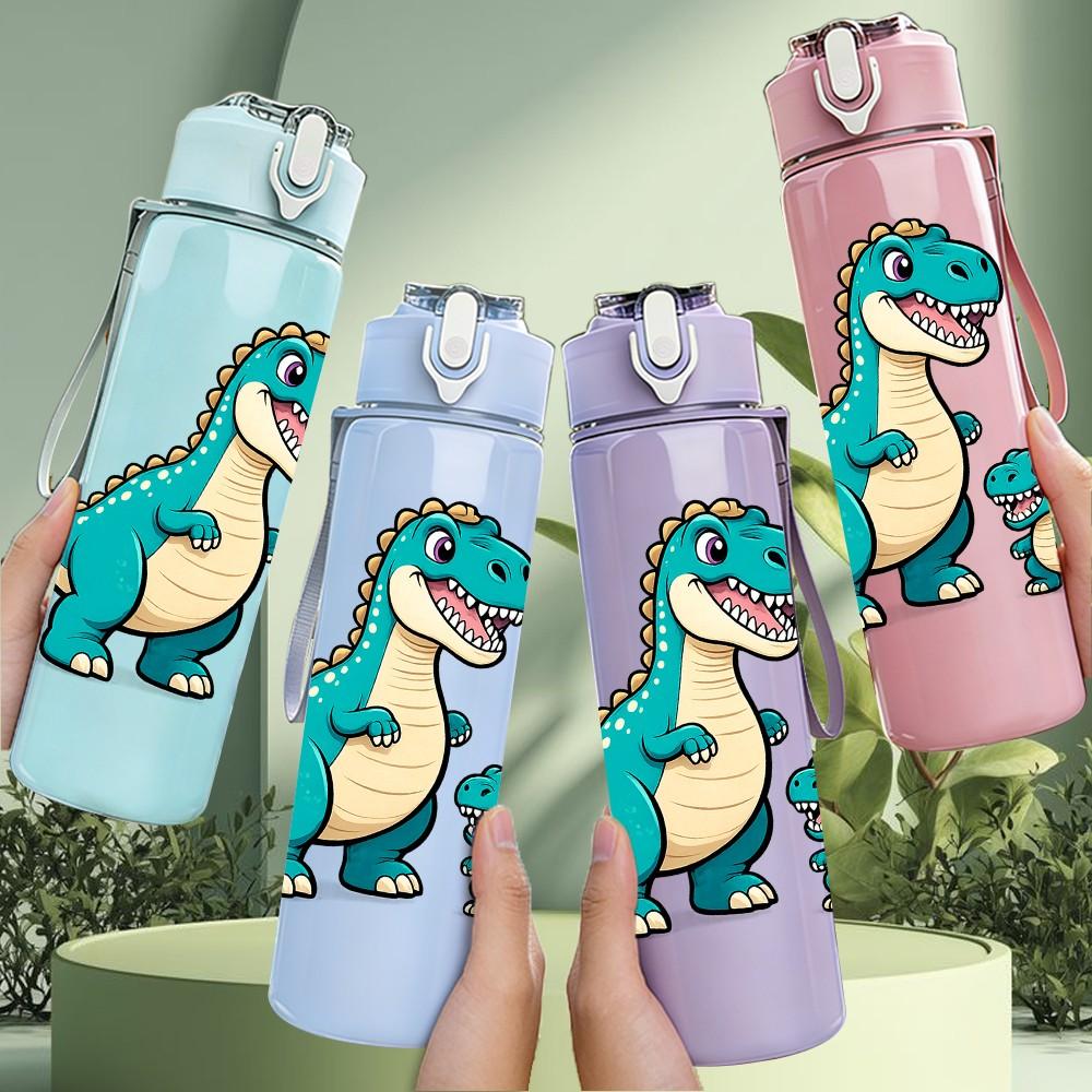 1PC Parent Kid Dinosaur Cartoon 750ml Color Plastic Sports Water Bottle Leakproof Flip Straw Lid Suitable for Sports Office Home Use