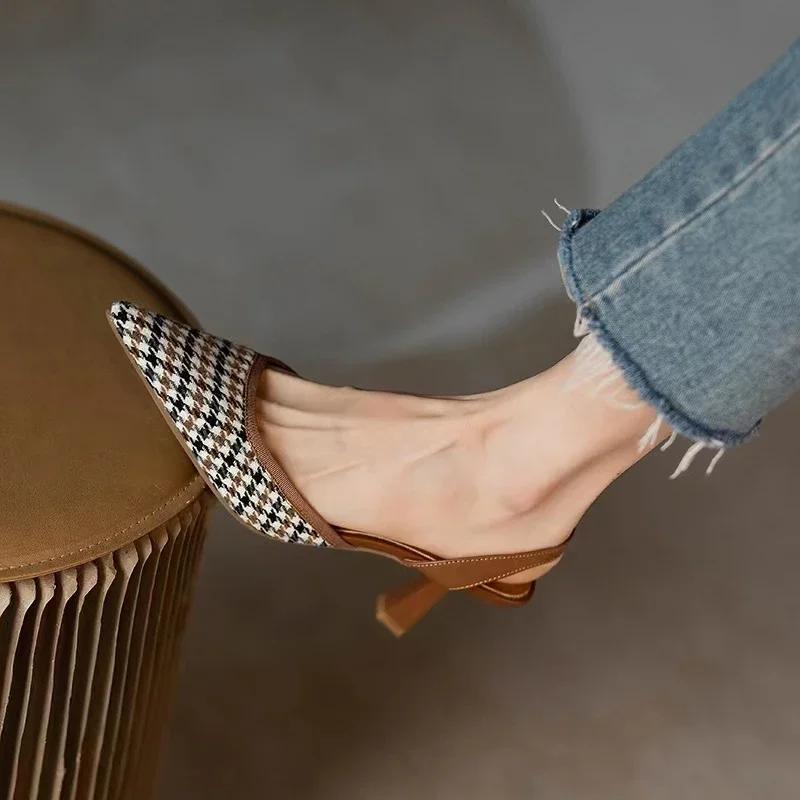 2024 Sexy špičaté sandály Dámský Fairy Style Léto 2024 Nové All-match Tenký podpatek Slingback Temperament Dámské Boty Vysoký podpatek