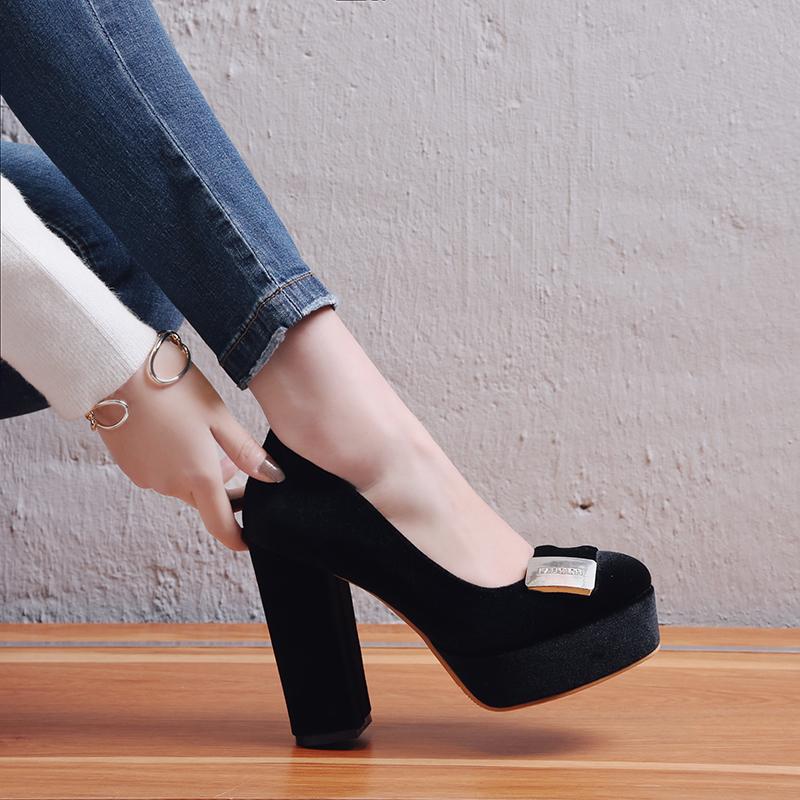 Spring Velvet Platform High Heels Pumps Shoes Woman Fashion Sexy Blue Red Women's Heeled Round Toe Office Party Wedding Shoes