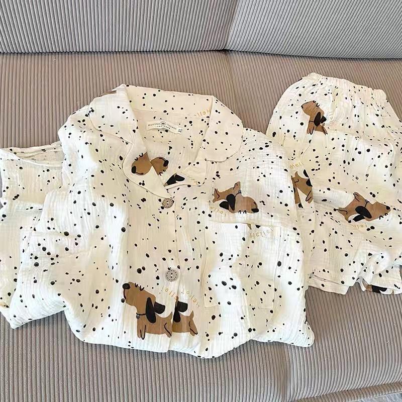 

Internet celebrity new polka dot puppy pajamas women s summer cardigan short-sleeved shorts two-piece set student dormitory loungewear S