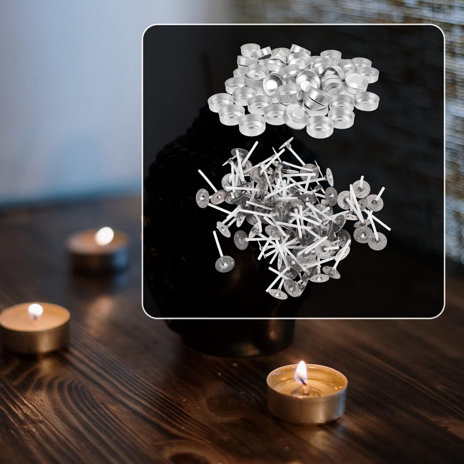 

Candle Making Kit 100 Sets Aluminum Tea Light Tins Round Candle Cup with Candle Wicks Empty Wax Case Containers Candle for Christmas Wedding Party