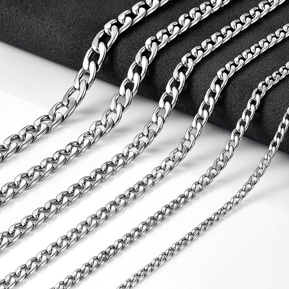 10 PCS Men's Necklace Round Link Cuban Chain Silver Stainless Steel Choker Punk Boy Women Jewelry Accessory Gift