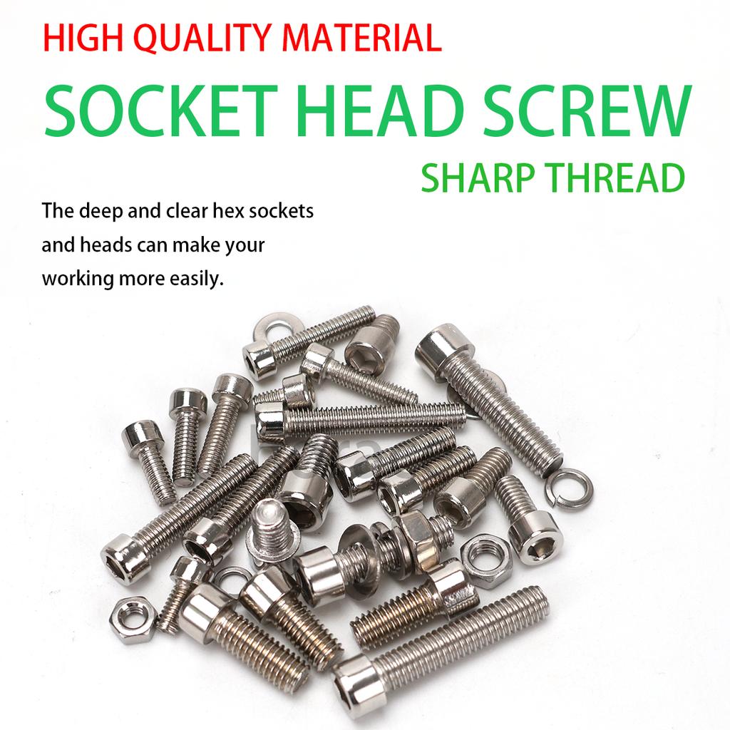 460pcs - M3 M4 M5 M6 Socket Head Cap Screws, Stainless Steel Socket Head Cap Screws, Nuts and Washers Set, for Home DIY Repairs.