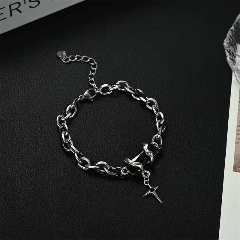 

Unisex Punk Double Layer Stacked Bracelet Exquisite Black Zircon Cross Wrist Accessories Jewelry 1