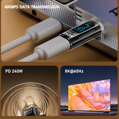 High Speed USB C To USB C Adapter With LED Display, 240W Power Delivery 40Gbps Data Transfer Data Sync OTG Connector