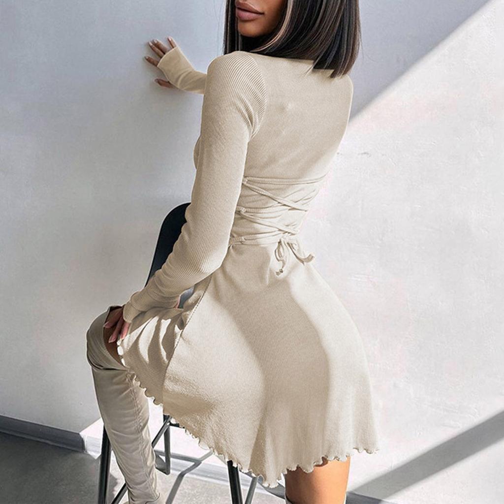 Women's Fashion Solid Color Back Tie Waist Dress