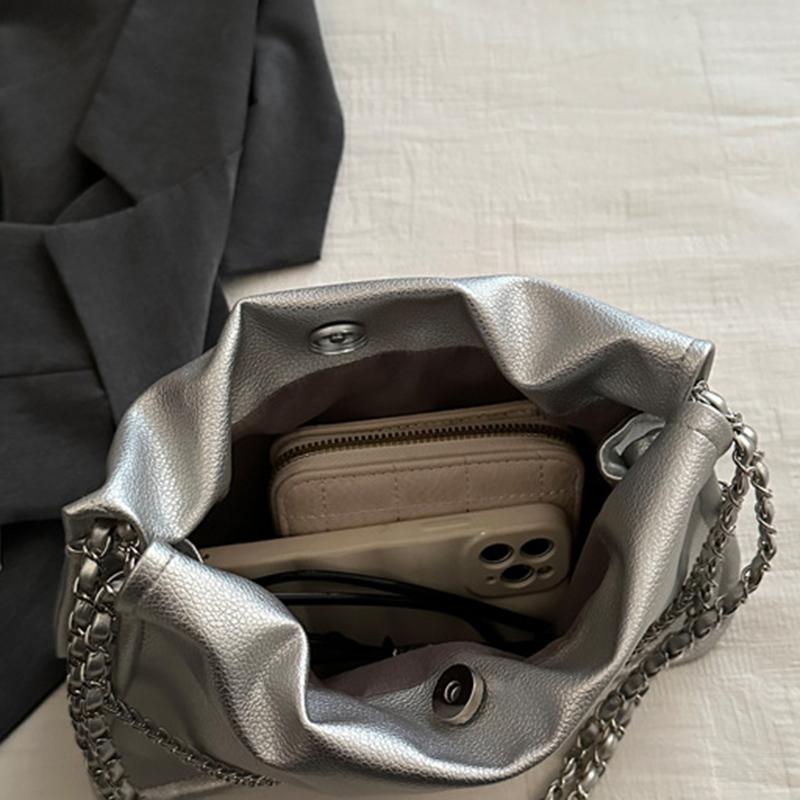 Pure Color Faux Leather Shoulder Bag Women's Summer New Style Underarm Chain Crossbody Bag Soft Square Shape Polyester Lining KTB