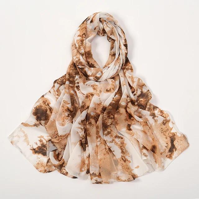 Floral Printed Bubble Chiffon Scarf Hijab Woman Muslim Hijab Long Shawl Maldives Women'S Headband Ramadan Islam Turban