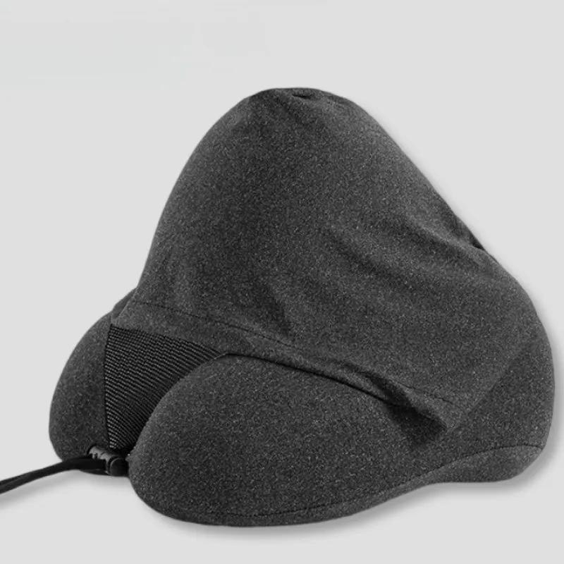 Memory foam-supported foldable travel neck pillow with stress-relieving U-shaped super soft contour hooded travel wrap pillow