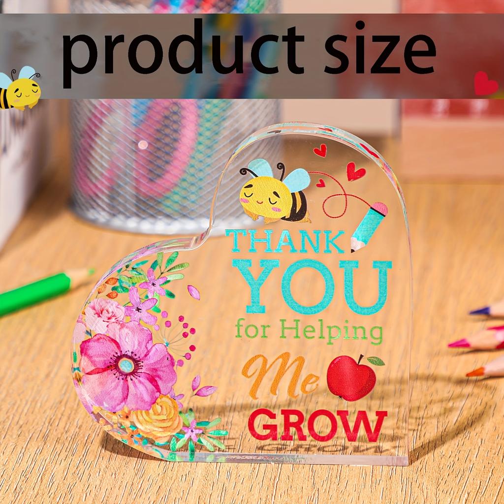 Heartfelt Acrylic Heart Teacher Appreciation Gift - Beautiful Classroom Desk Decoration, Ideal for Birthday, Thank You, Christmas 