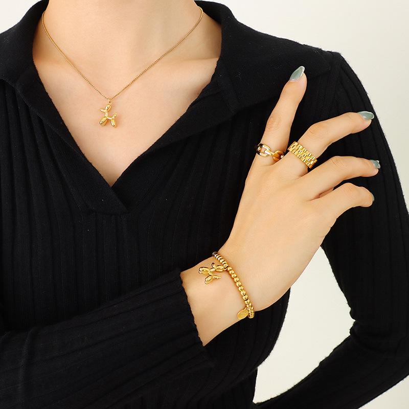 Cute Balloon Dog Clavicle Necklace & Earrings Set in Titanium Steel & 18K Gold