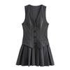 European & American Women's Fashion Casual Pleated Hem Sleeveless Dress
