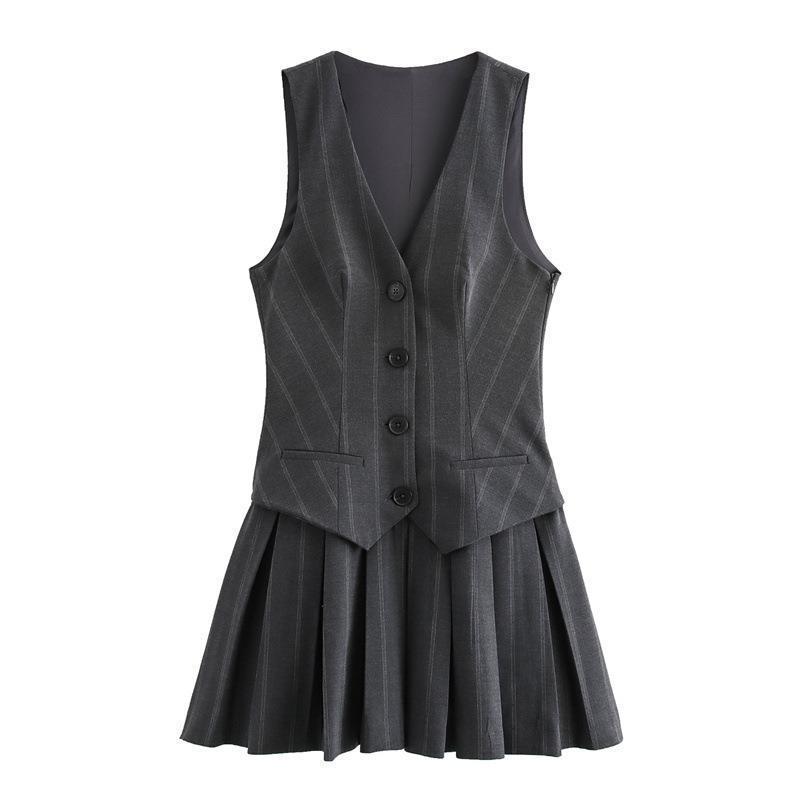 European & American Women's Fashion Casual Pleated Hem Sleeveless Dress
