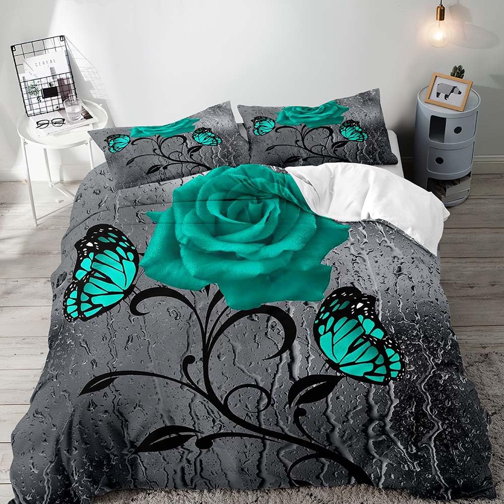 Comforter Exotic Romantic Flower Single Printed Bedding Set Queen Size Ultra Soft Zipper 3 Piece Set 2 S