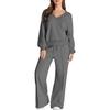 2025 Women's V-Neck Solid Color Casual Suit Set: Sweatshirt & Long Pants - European & American Autumn/Winter Fashion