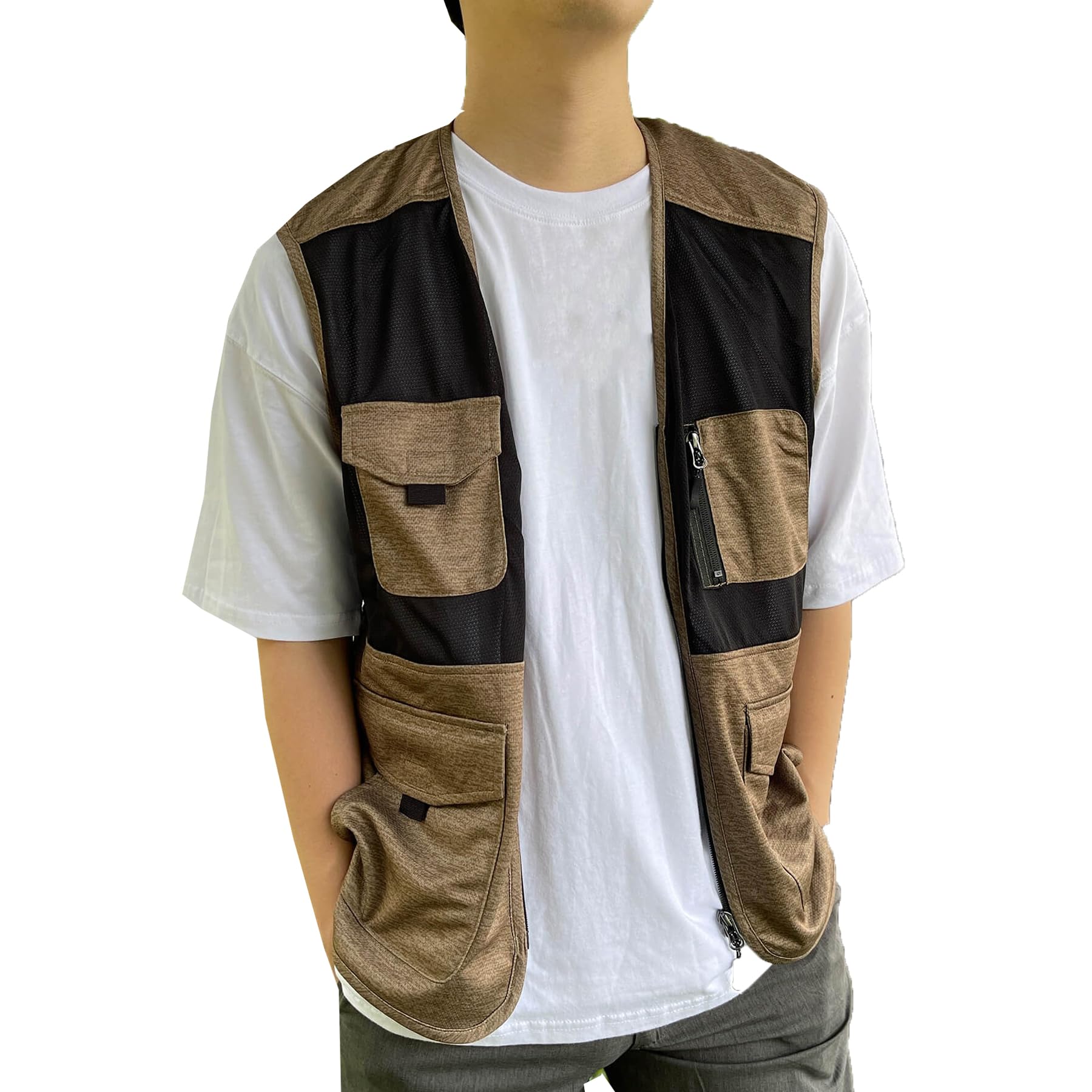 

ACROSS Сетчатый жилет с 6 сетчатыми карманами, идеально подходит для улицы и лета, бежевый, мужской, карманы, спина, влагоотводящий, быстросохнущий, легкий, тянущийся, для рыбалки, бежевый