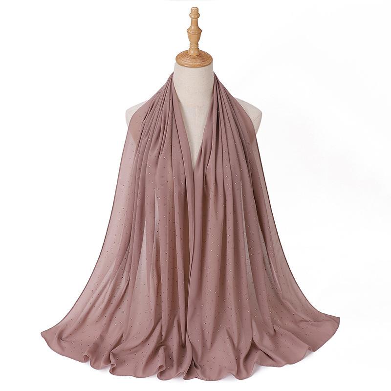 New Malaysia-Indonesia Pearl Chiffon Gypsy Hot Diamond Headscarf, Spring and Summer Long Ladies Hijab Scarf