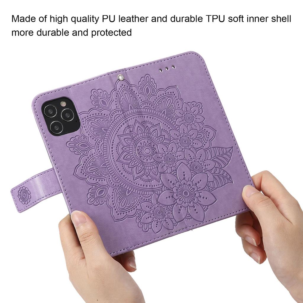 Phone Wallet Case With Card Slot Stand PU Lther Flower EmNaBossed  ive   Cover for   13