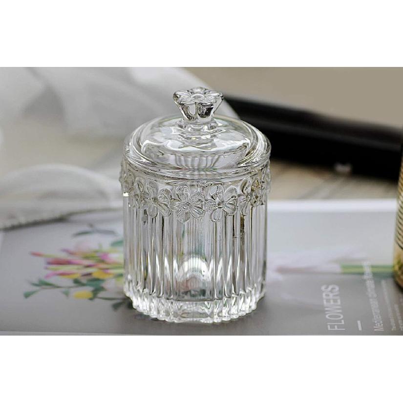 Floral Crystal Glass Relief Flower Candy Dish Swab Box Storage Jar with Lid, 5x3.5 Inches, 8 Oz, 1 Count