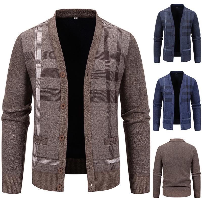 

Осень и Зима Новый Повседневный Свитер Мужской Однотонный Утепленный Бархатный Свитер-Поддевка Мужской Кардиган-Жакет L коричневый