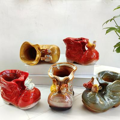 Ceramic Handicraft Small Boots Shoe Shape Flower Pot Flower Vase Pen Container Desktop Storage Succulent Planting Pot Home Décor