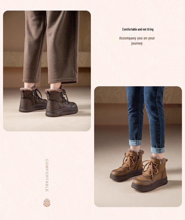 Women's Super Soft Cotton Snow Boots, Plus Velvet Warm Mid-Calf Martin Boots for Autumn and Winter