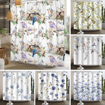 Badezimmervorhang mit Stoff 180x180 Bunt Floral Frühlingsblüte Baum Boho Badewanne Wasserdicht Duschvorhänge mit Haken