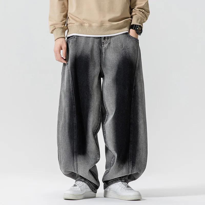 Autumn Winter American Retro Jeans Men Casual Straight Wide Leg Denim Pants Mens Casual Streetwear Cotton Loose Jean Trousers