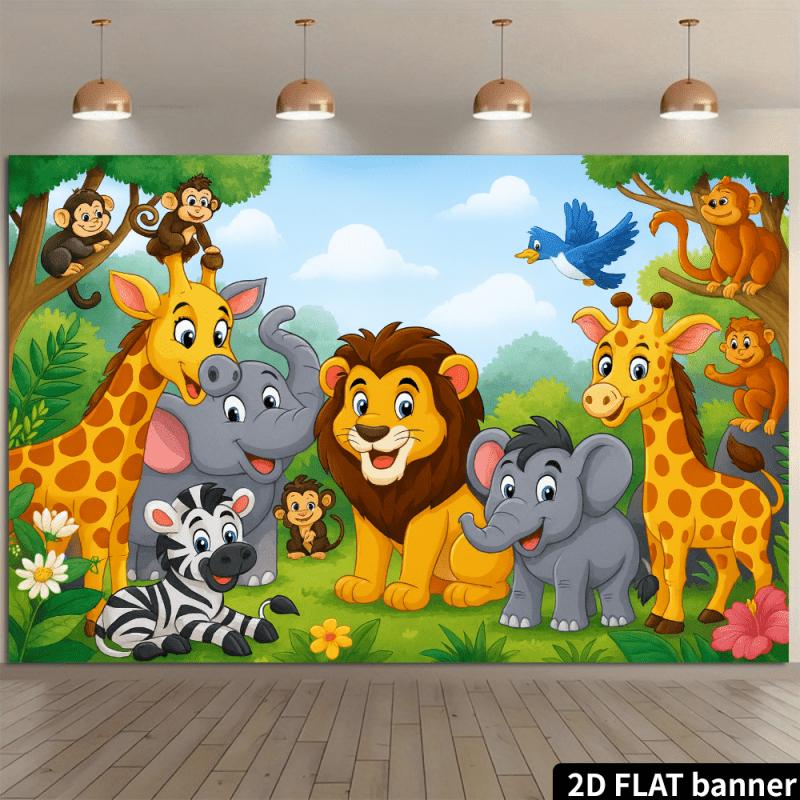 2D flat design 1 piece of cute jungle animal background fabric and festive decorations suitable as a gift 100x150cm