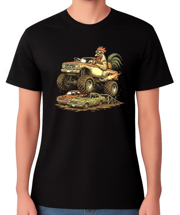 Monster Truck Rooster Unisex T-Shirt Funny Farm Offroad Graphic Tee S разноцветный
