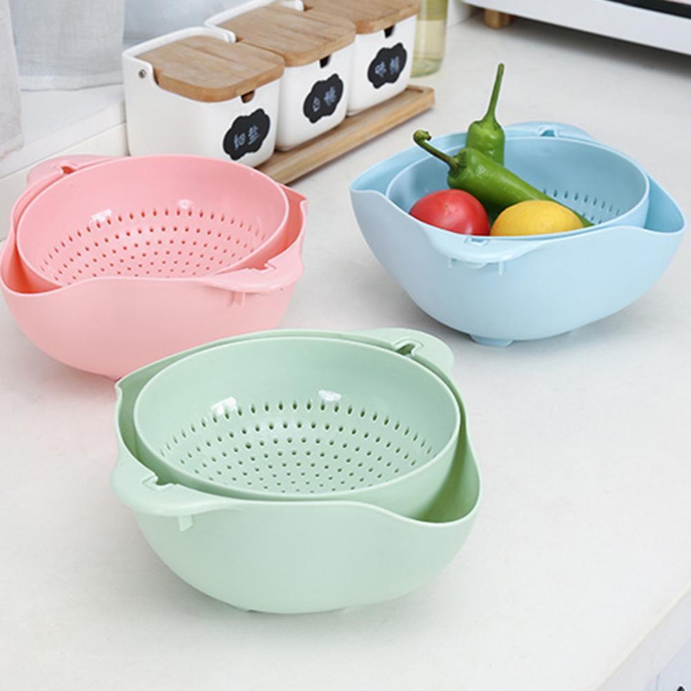 Double-layer Rotatable Draining Basket Draining Basin Kitchen Washing Vegetable Fruit Basin Washing Fruit Basket Draining
