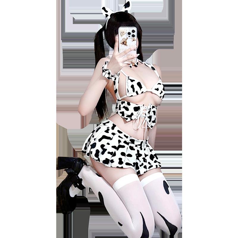 Sexy Cow Girl Cosplay Costumes Women Erotic Lingerie Sex Porn Roleplay Outfit Anime Kawaii Maid Uniform Bodysuit Stockings Set