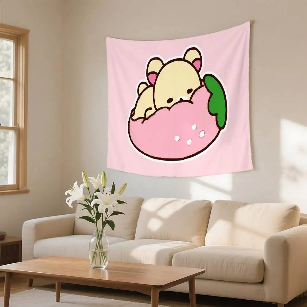Cute Lazy Bear Daily Life Tapestry  4 Styles Kawaii Cartoon Wall Hanging for Kids Bedroom Dorm Living Room Decor
