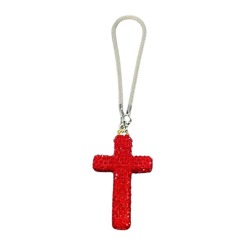 Elegante Crucifijo de Arcilla Colgante con Acento de Cristal para Espejo Retrovisor de Coche Accesorios Colgantes para el Interior del Coche