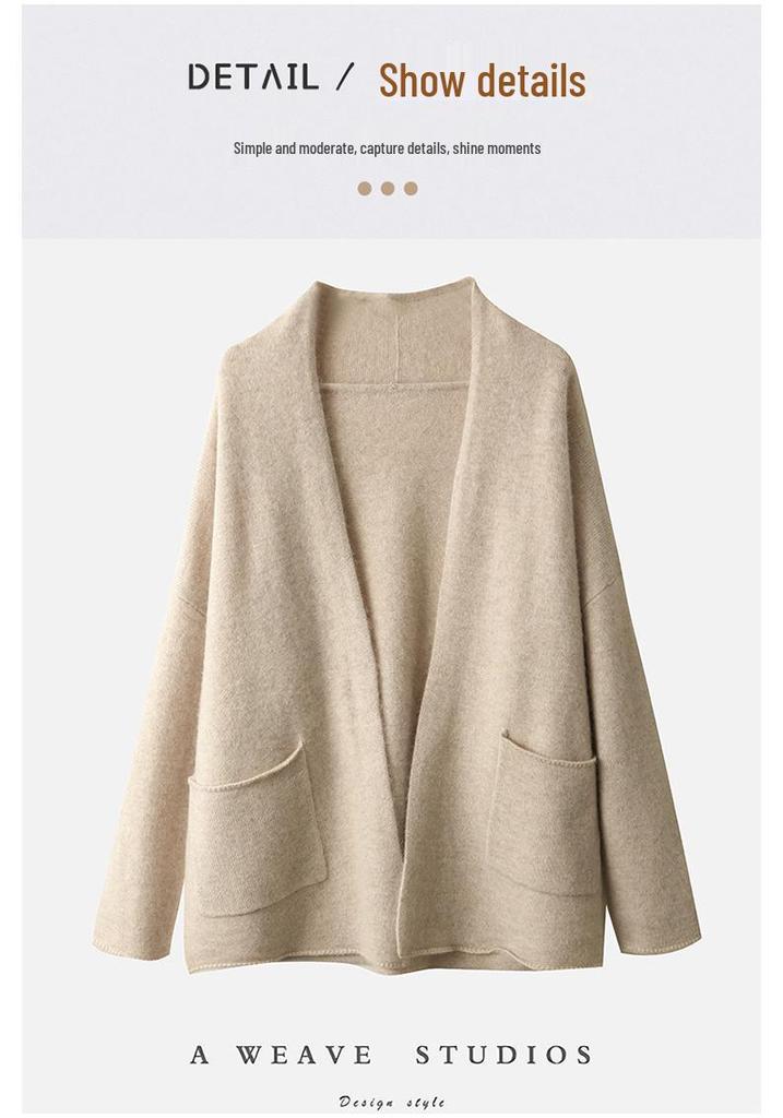Women's Wool Knit Cardigan - Autumn/Winter 2024, Loose Mid-Length Long Sleeve Sweater/Jacket