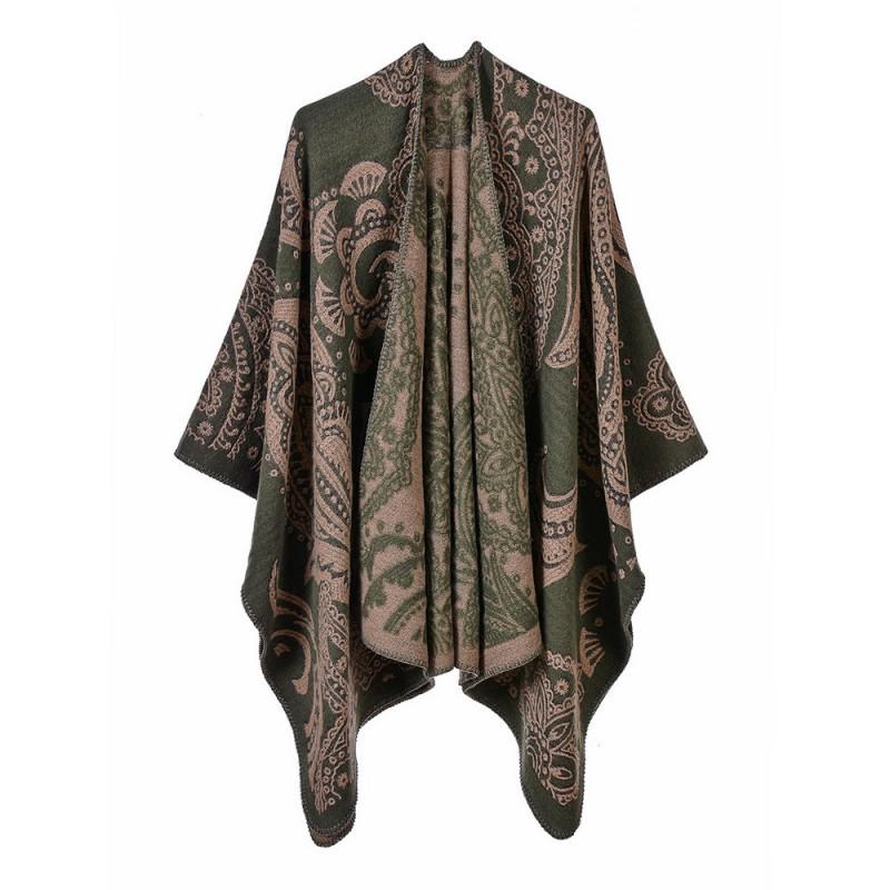 Womens Oversized Knit Shawl Wrap Scarf Ethnic Warm Fleece-Like Cape Travel Winter