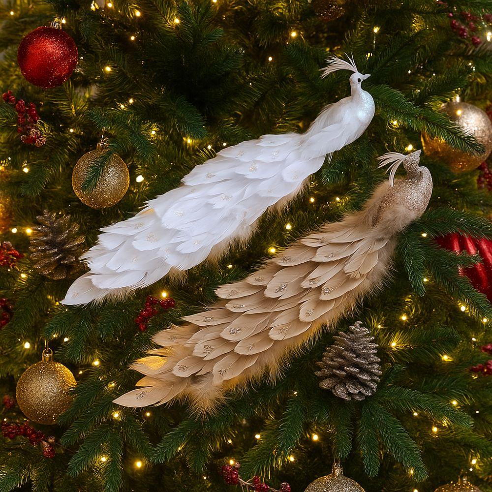 Glitter Feather Christmas Bird Ornaments Long Tail Simulation Peacock  Parties Supplies