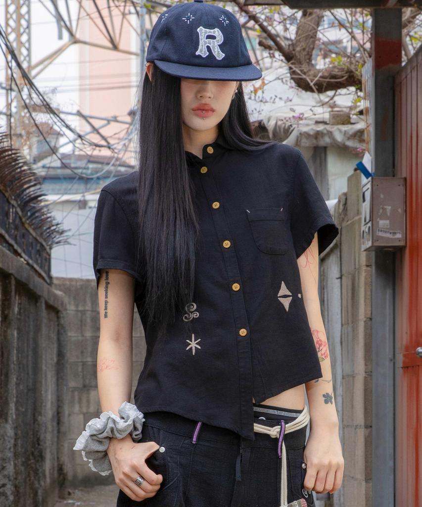 RuNaKi'Hu' Wxts013 Harappa Asymmetrical Short Sleeve Shirt (Black)