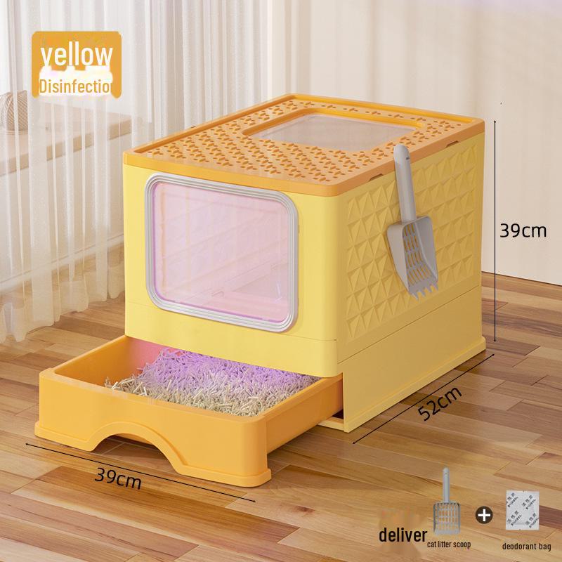 New Large Enclosed Folding Cat Litter Box with UV Sterilization and Deodorization