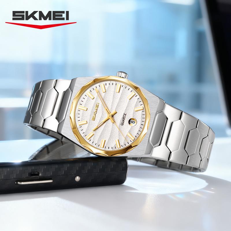 SKMEI 9382 Elegant Men's Quartz Watch Date Display Stainless Steel Strap Minimalist Business Watch for Man Reloj Hombre