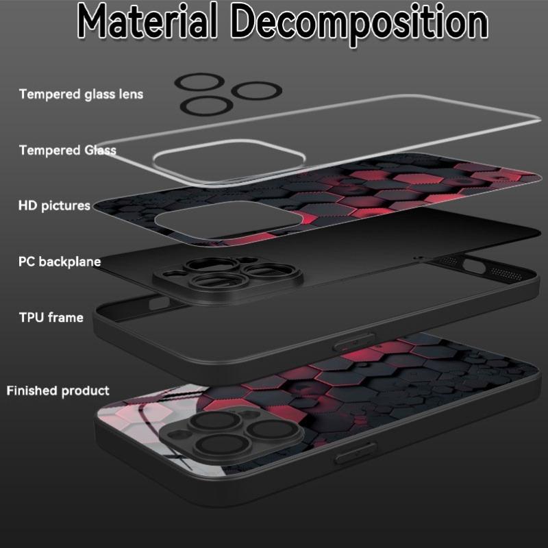 Geometrický voštinový design Potisk Tvrzené sklo Pouzdro na telefon Pro iPhone 11 12 13 14 15 16 17 Pro Max 17 Air 7 8 Plus XS X XR Kryt
