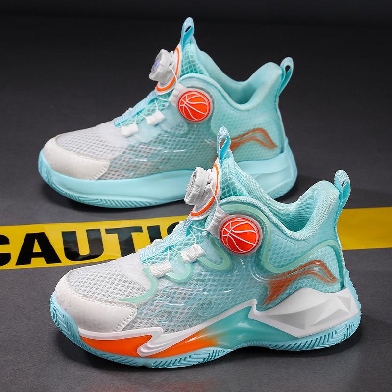 Boys and girls sneakers summer breathable single net children's basketball shoes medium and older children's actual combat wear-resistant shock abso