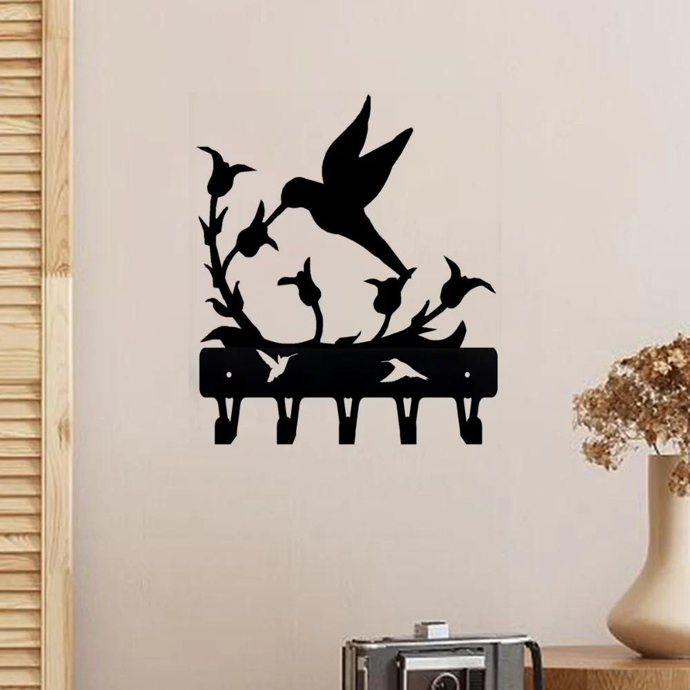 1pc Wall Mounted Hummingbird Key Rack Hanger - Small 6 Inch Wide Iron Crafts Wall Art Decorative Hook Coat Hanger