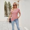 Women's New Solid Colour Round Neck Fashion Button Ruffle Short Sleeve Top