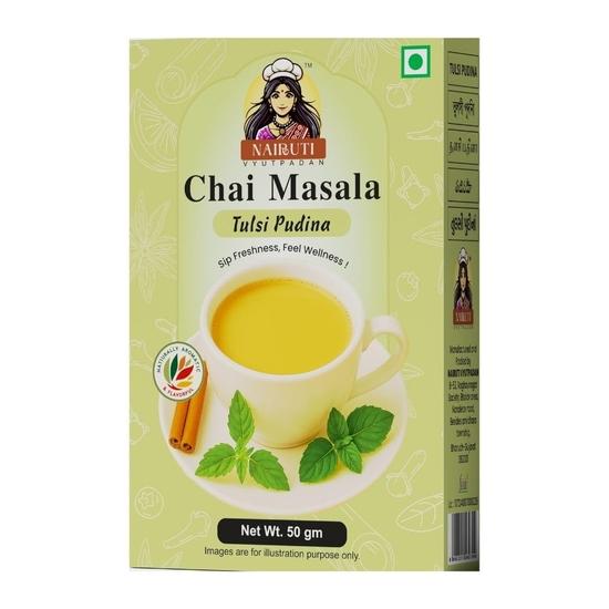 Nairuti Vyutpadan Tulsi Pudina Tea Masala Powder 50g – Herbal Chai Masala with Basil & Mint | Pure & Natural Chai Spice | Winter Immunity 50GM