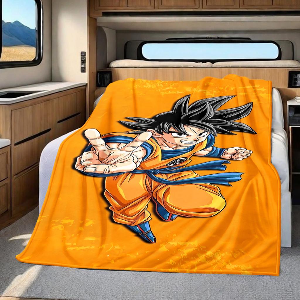 1PC Son Goku Print Flannel Blanket, High quality All Seasons, Home Decor, Warmth and Comfort, Perfect for Christmas Gifts