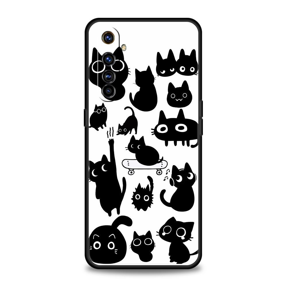 Funny Black Cat Phone Case For Realme 16 15T 14 13 12 11 10 4G 9 8 5G Pro Plus C21 C25 C35 GT5 GT3 GT2 Neo 2 3 3T 5 Cover
