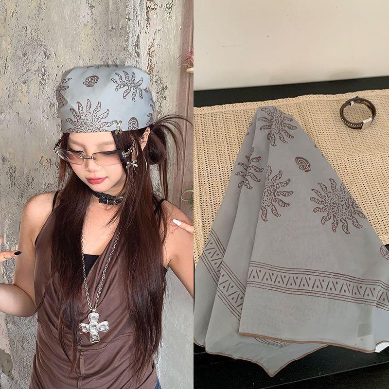 Fashion Y2K Retro Leopard Print Hair Scarf Spicy Girl Punk Hip Hop Headscarf Hair Accessories Streetwear Small Square Scarf