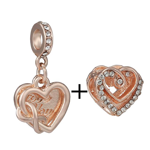 2pcs /Lot New Trend Crown Feather Zircon Hollow Leaves Beads Fit Original Brand Charms Silver Color Bracelets Women Diy Jewelry