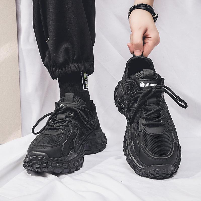 New Spring Breathable Mesh Sports Shoes for Men's Korean Style Trendy Versatile Thick Sole Non-slip Casual Running Daddy Shoes